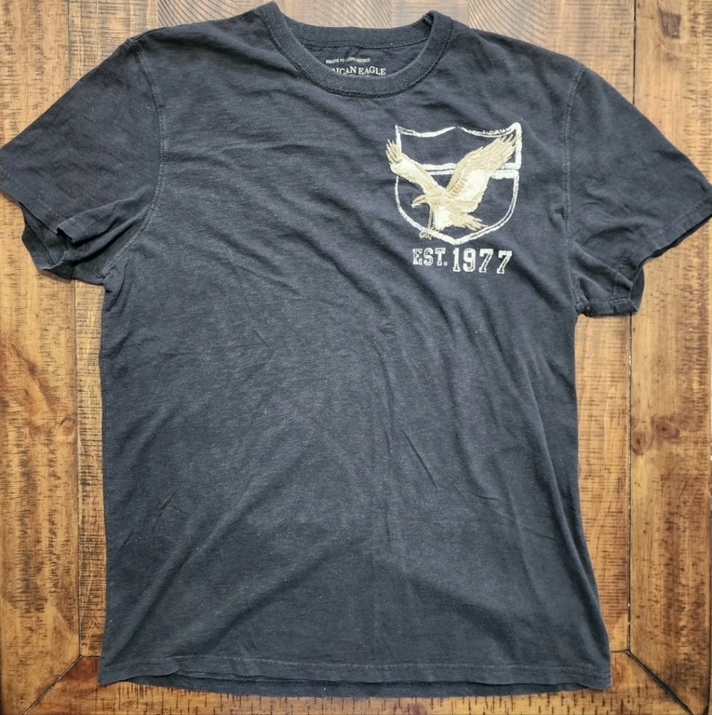 American Eagle Outfitters Vintage Y2K AE USA Emrbroiderd T-Shirt Size L Black